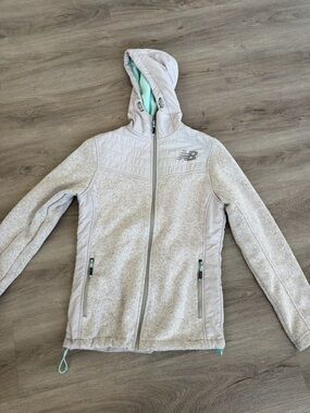 New Balance Light Gray Hooded Quilted-Accent Jacket with Mint Trim